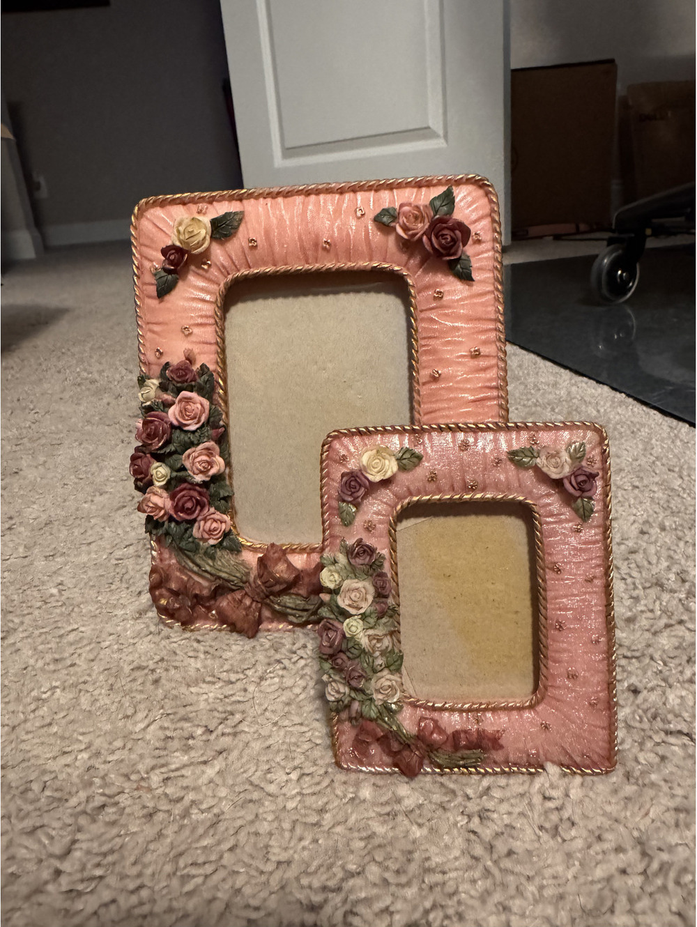 Vintage Pink Floral Ornate Picture Frame Set of 2 Romantic Shabby Chic Decor